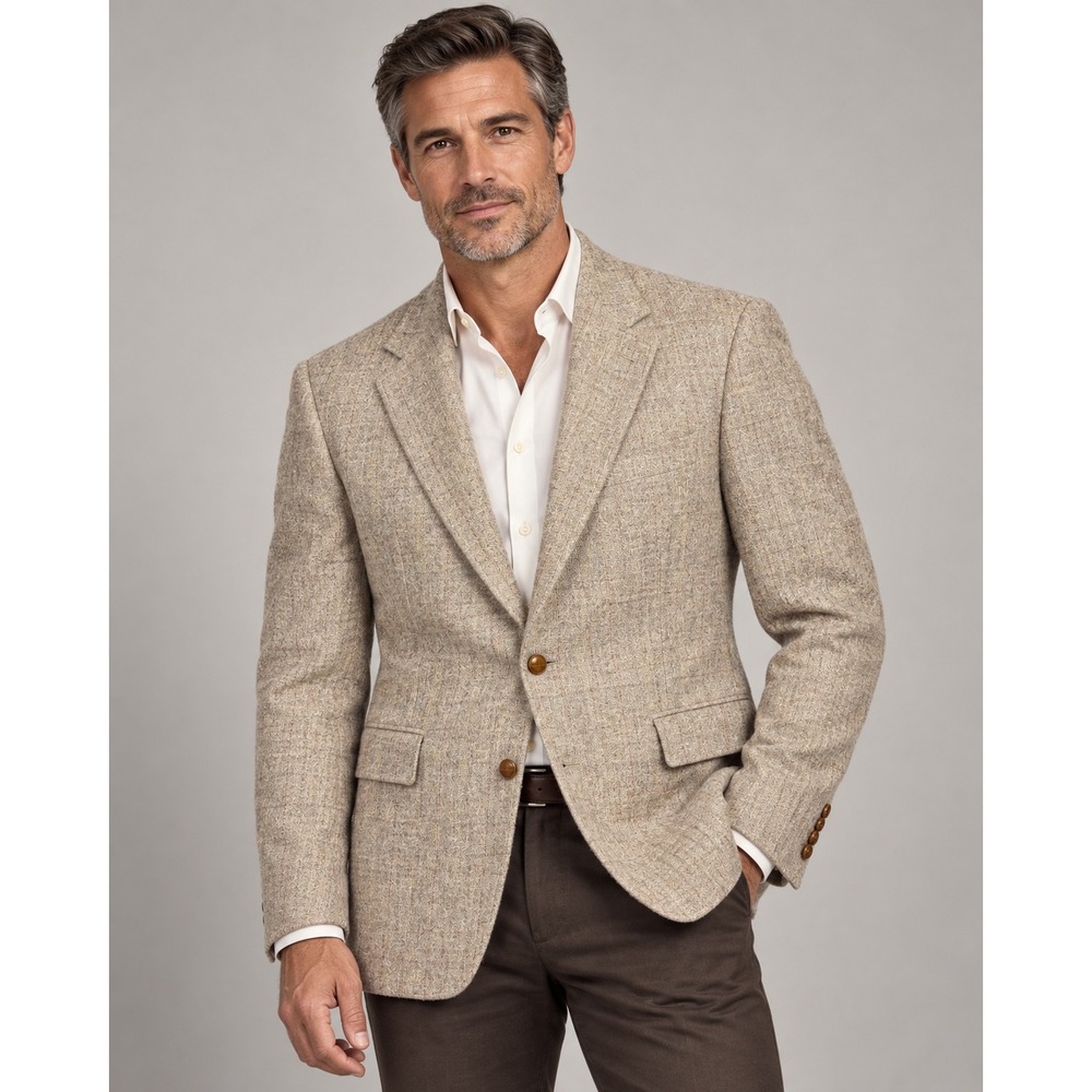 Lord & Taylor The Mans Shop Tan Wool Tweed Blazer Sport Coat 42R 2-Button Mens